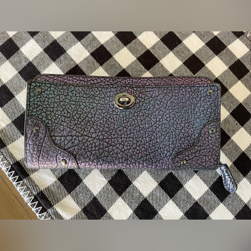 Coach Iridescent Hologram Mercer Buffalo Leather Wallet w/ Gunmetal Hardware